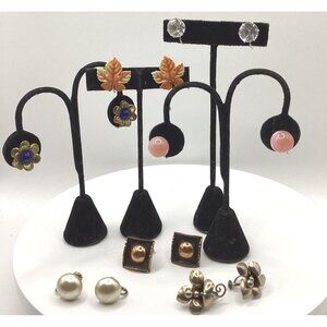 1950-60s Sterling Earrings Vintage 7 Pr Lot-Copper Porcelain Lucite Estate Find